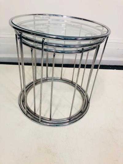 Milo Baughman Set of Three Chrome Nesting Tables in the Manner of Milo Baughman