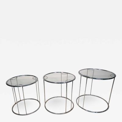 Milo Baughman Set of Three Chrome Nesting Tables in the Manner of Milo Baughman
