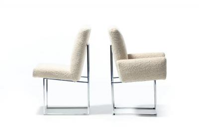 Milo Baughman Set of Twelve Milo Baughman for Thayer Coggin Dining Chairs in Lux Ivory Boucl 