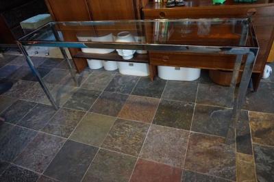 Milo Baughman Sleek Milo Baughman Chrome and Glass Console Table Mid Century Modern