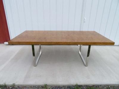 Milo Baughman Stunning Milo Baughman Long Olive Wood Chrome Dining Table