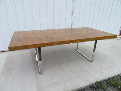Milo Baughman Stunning Milo Baughman Long Olive Wood Chrome Dining Table