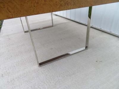 Milo Baughman Stunning Milo Baughman Long Olive Wood Chrome Dining Table