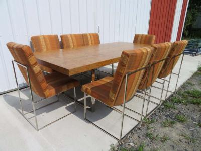 Milo Baughman Stunning Milo Baughman Long Olive Wood Chrome Dining Table