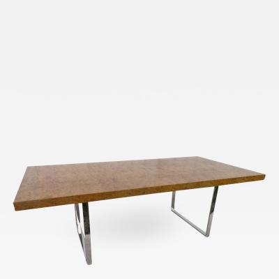 Milo Baughman Stunning Milo Baughman Long Olive Wood Chrome Dining Table