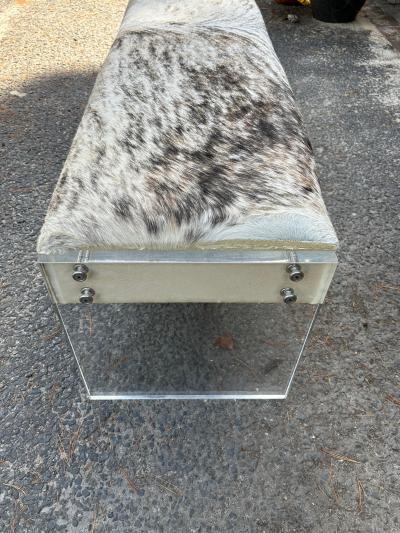 Milo Baughman Stunning Milo Baughman style Modern Cowhide Thick Slab Lucite Bench