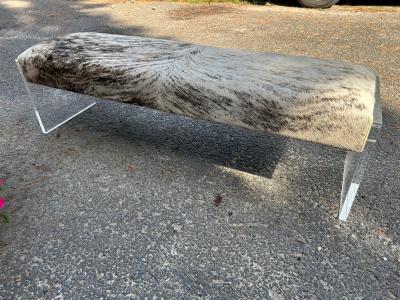 Milo Baughman Stunning Milo Baughman style Modern Cowhide Thick Slab Lucite Bench