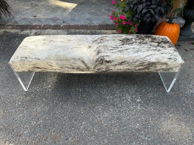 Milo Baughman Stunning Milo Baughman style Modern Cowhide Thick Slab Lucite Bench