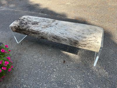Milo Baughman Stunning Milo Baughman style Modern Cowhide Thick Slab Lucite Bench