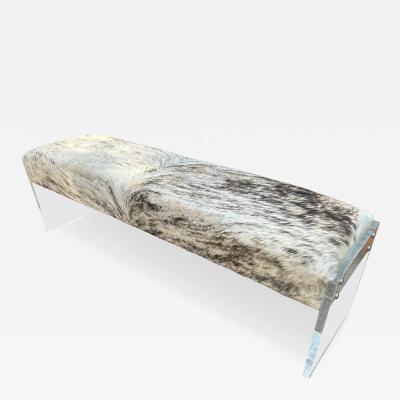 Milo Baughman Stunning Milo Baughman style Modern Cowhide Thick Slab Lucite Bench