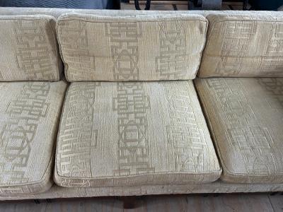 Milo Baughman Stunning Milo Baughman style Tuxedo Sofa Walnut Jack Lenor Larsen Fabric