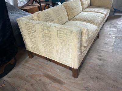 Milo Baughman Stunning Milo Baughman style Tuxedo Sofa Walnut Jack Lenor Larsen Fabric
