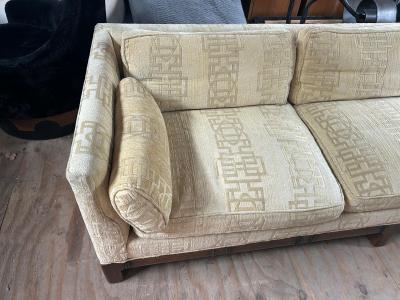 Milo Baughman Stunning Milo Baughman style Tuxedo Sofa Walnut Jack Lenor Larsen Fabric