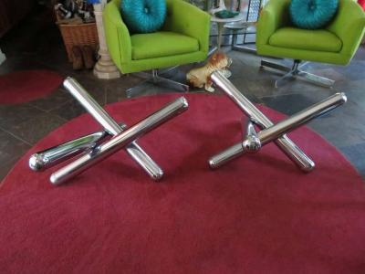 Milo Baughman Stunning Pair of Chrome Jax Coffee Tables Mid Century Modern