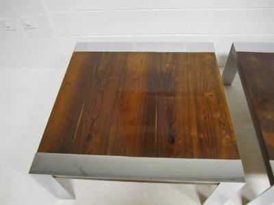 Milo Baughman Stunning Pair of Milo Baughman Style Rosewood and Chrome Coffee Tables