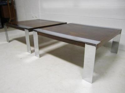 Milo Baughman Stunning Pair of Milo Baughman Style Rosewood and Chrome Coffee Tables