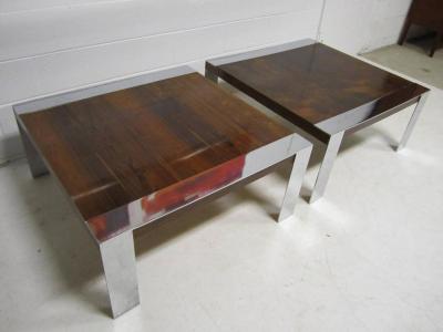 Milo Baughman Stunning Pair of Milo Baughman Style Rosewood and Chrome Coffee Tables