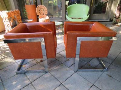Milo Baughman Stunning Pair of Signed Milo Baughman Thayer Coggin Chrome Cube Chairs Modern