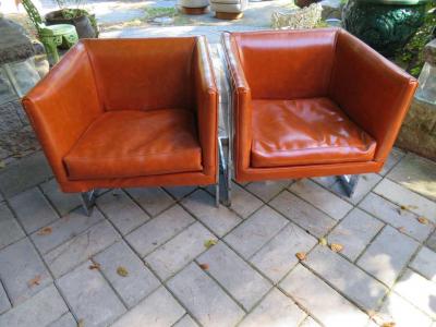 Milo Baughman Stunning Pair of Signed Milo Baughman Thayer Coggin Chrome Cube Chairs Modern