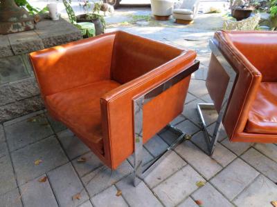 Milo Baughman Stunning Pair of Signed Milo Baughman Thayer Coggin Chrome Cube Chairs Modern