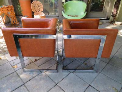 Milo Baughman Stunning Pair of Signed Milo Baughman Thayer Coggin Chrome Cube Chairs Modern