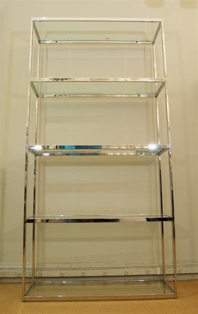 Milo Baughman Style Chrome and Glass Etagere