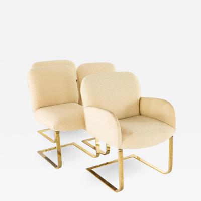 Milo Baughman Style Mid Century Brass Flat Bar Dining Chairs Set of 4