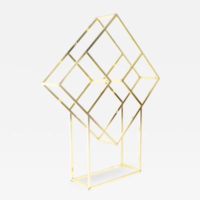Milo Baughman Style Mid Century Brass and Glass Diamond Etagere
