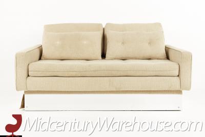 Milo Baughman Style Mid Century Chrome Base Settee Sofa