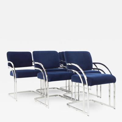 Milo Baughman Style Mid Century Royal Blue and Chrome Dining Chairs Set of 6