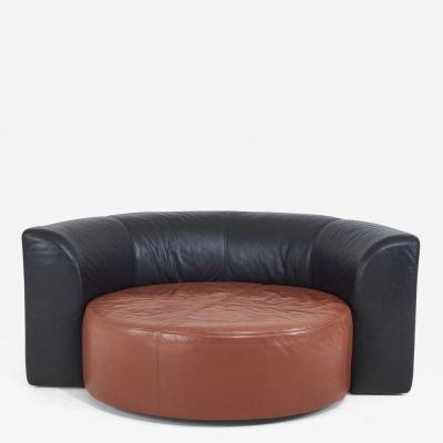 Milo Baughman Swivel Leather Circle Chaise Chair 1970