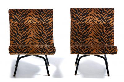 Milo Baughman Swiveling Mid Century Modern Scoop Chairs Newly Upholstered in Tiger Velvet