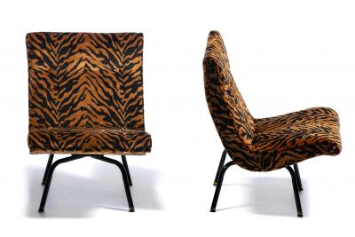 Milo Baughman Swiveling Mid Century Modern Scoop Chairs Newly Upholstered in Tiger Velvet