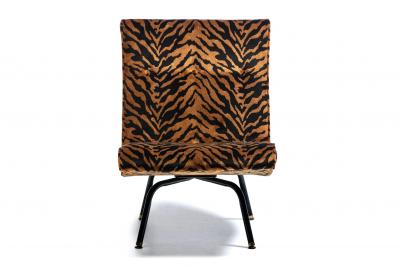 Milo Baughman Swiveling Mid Century Modern Scoop Chairs Newly Upholstered in Tiger Velvet