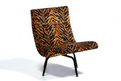 Milo Baughman Swiveling Mid Century Modern Scoop Chairs Newly Upholstered in Tiger Velvet
