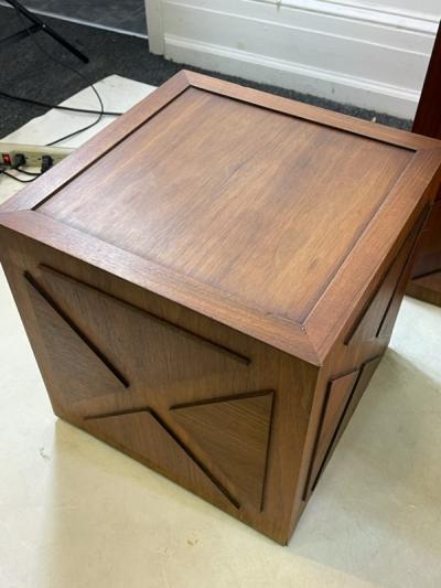 Milo Baughman TRIO OF UNUSUAL MID CENTURY MODERN WOODEN CUBES AND PEDESTAL