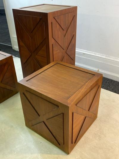 Milo Baughman TRIO OF UNUSUAL MID CENTURY MODERN WOODEN CUBES AND PEDESTAL