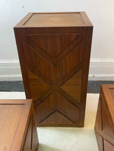 Milo Baughman TRIO OF UNUSUAL MID CENTURY MODERN WOODEN CUBES AND PEDESTAL