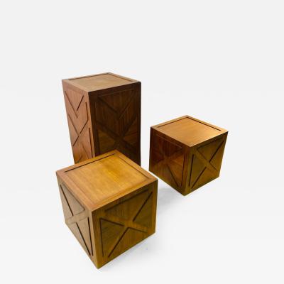 Milo Baughman TRIO OF UNUSUAL MID CENTURY MODERN WOODEN CUBES AND PEDESTAL