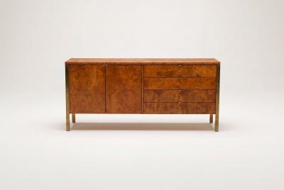 Milo Baughman Tomlinson Burl Walnut Credenza or Sideboard Brass Trim North Carolina 1960s