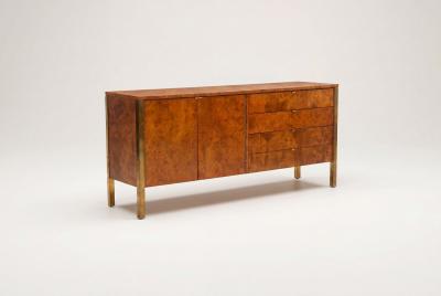 Milo Baughman Tomlinson Burl Walnut Credenza or Sideboard Brass Trim North Carolina 1960s