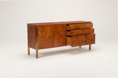 Milo Baughman Tomlinson Burl Walnut Credenza or Sideboard Brass Trim North Carolina 1960s