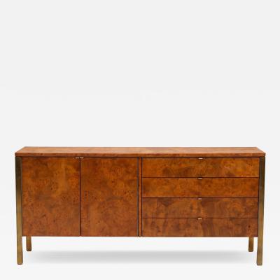 Milo Baughman Tomlinson Burl Walnut Credenza or Sideboard Brass Trim North Carolina 1960s