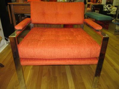 Milo Baughman Unusual Milo Baughman Orange Chrome Lounge Chair Mid Century Modern