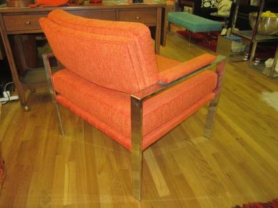 Milo Baughman Unusual Milo Baughman Orange Chrome Lounge Chair Mid Century Modern