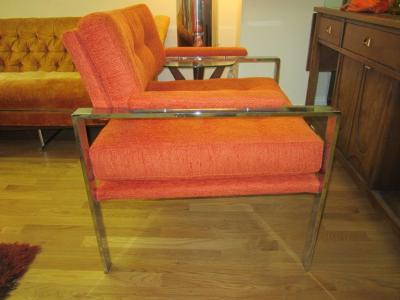 Milo Baughman Unusual Milo Baughman Orange Chrome Lounge Chair Mid Century Modern