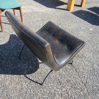 Milo Baughman Vintage Dark Brown Patina Leather Scoop Chair by Milo Baughman