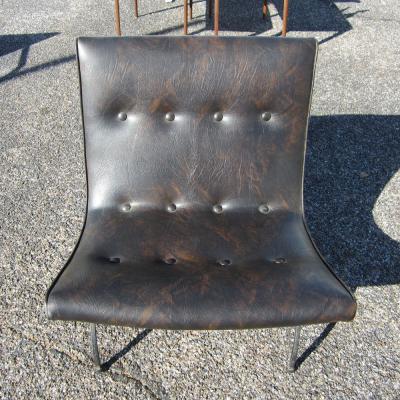 Milo Baughman Vintage Dark Brown Patina Leather Scoop Chair by Milo Baughman