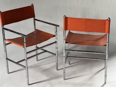 Milo Baughman Vintage Faux Bamboo directors chairs chrome and orange vinyl set of 5