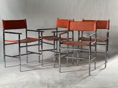 Milo Baughman Vintage Faux Bamboo directors chairs chrome and orange vinyl set of 5